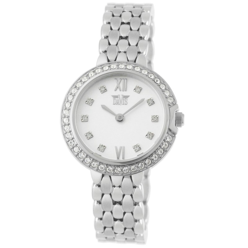 Sierlijk Lilly dameshorloge van Davis met glinsterende strass steentjes en een chique schakelarmband met vlindersluiting.