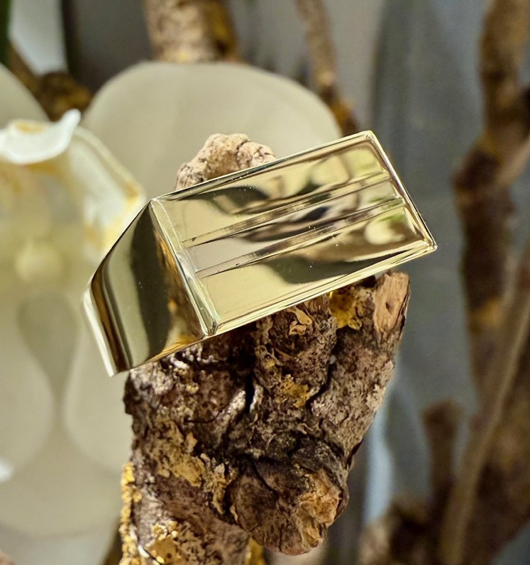 14 karaat massieve bicolor geel- met witgouden heren fantasie ring.