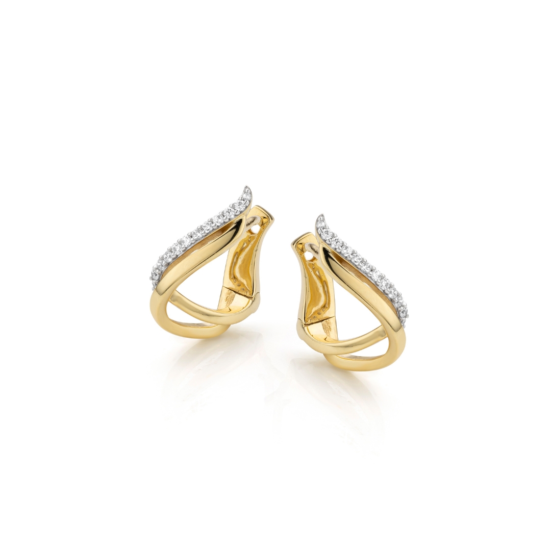 Huiscollectie - Geelgouden klapcreolen bezet met zirconia's - 225581