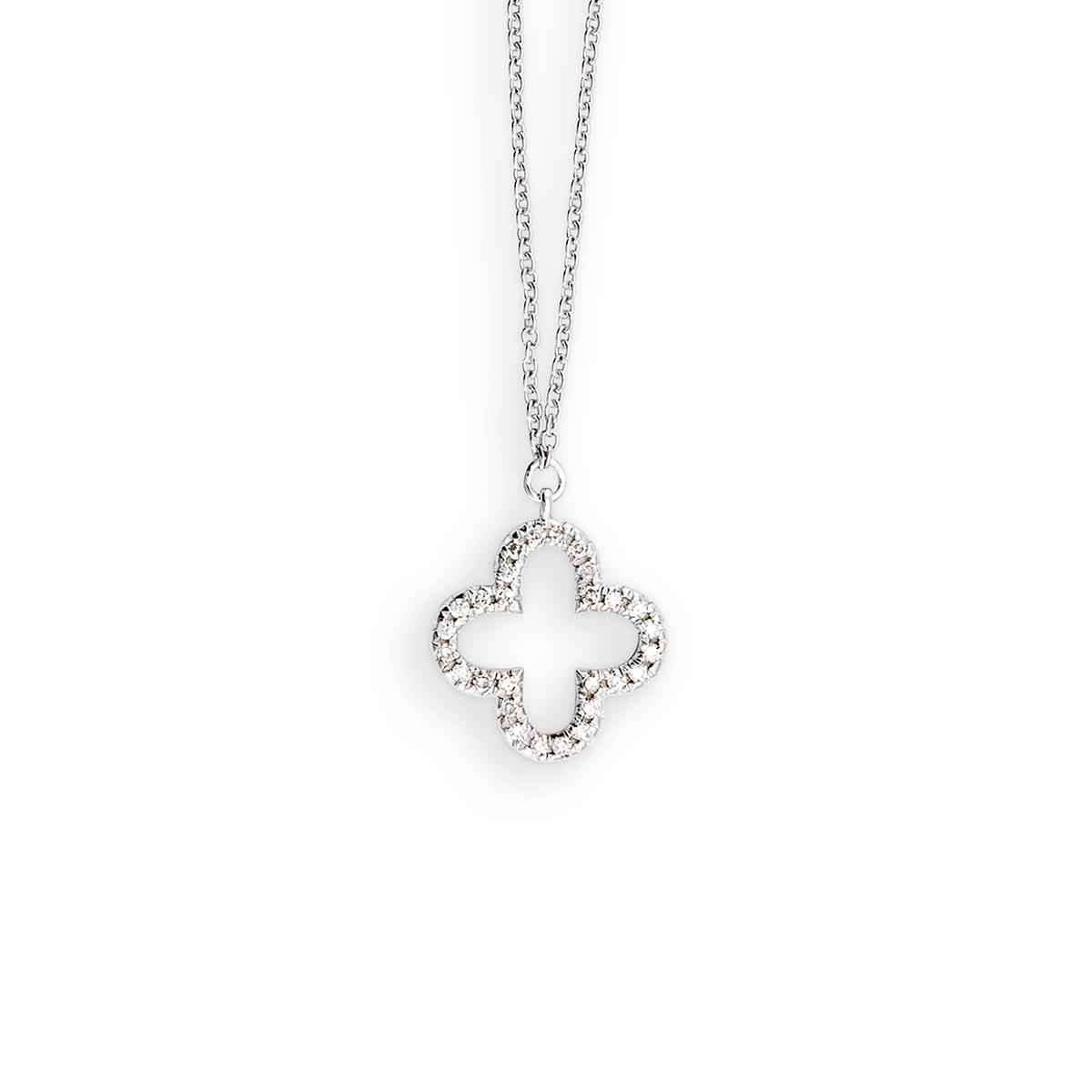 Wit gouden collier met hanger.
0.05 ct. briljant lengte 42 cm.