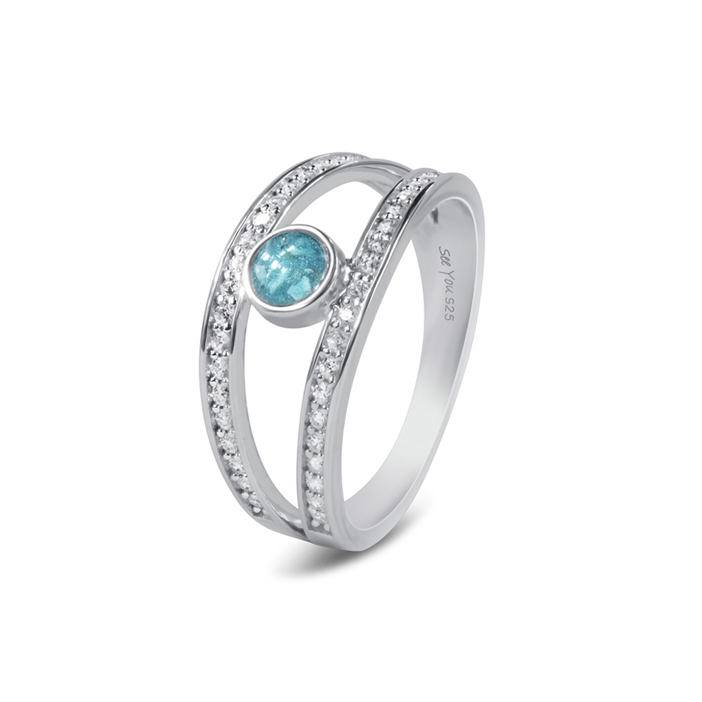 zilveren See You ring, open ring+ cz +zetkast mt60