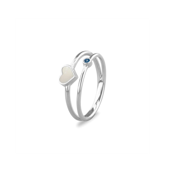 zilveren See You ring, hart+ geboortesteen mt56