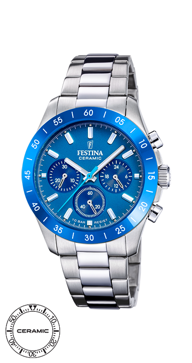 Festina - Staal dames horloge met ceramic bezel, 100 meter WR, Saffierglas - F20693/4