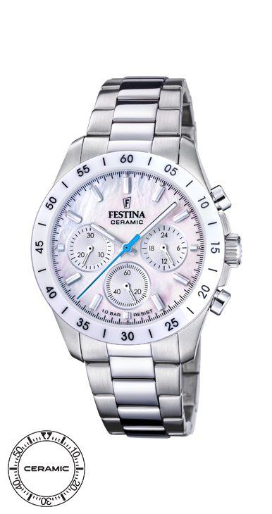 Festina - Staal dames horloge met ceramic bezel, 100 meter WR, Saffierglas