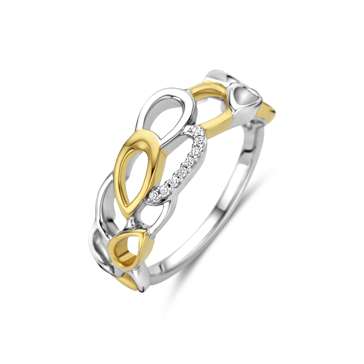 Bicolor ring met zirkonias in maat 18,5 (58)