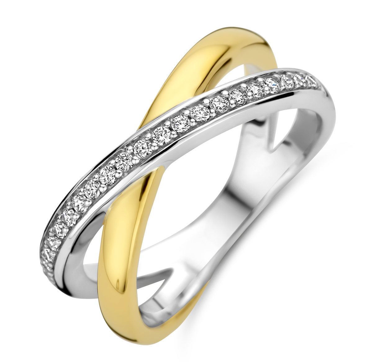Deze prachtige Rosa di Luca ring is zilver en goudkleurig met zirkonia steentjes. Het sieraad is in maat 58 verkrijgbaar en straalt elegantie en klasse uit. De ring kan perfect alleen gedragen worden voor een subtiele touch of gecombineerd met andere sieraden voor een meer opvallende look. Een tijdloos ontwerp dat een outfits compleet maakt.