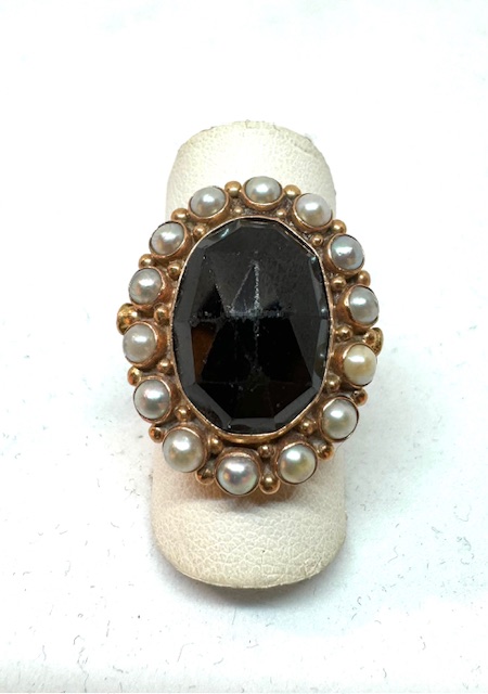 14 krt gouden ring met parels en granaat 