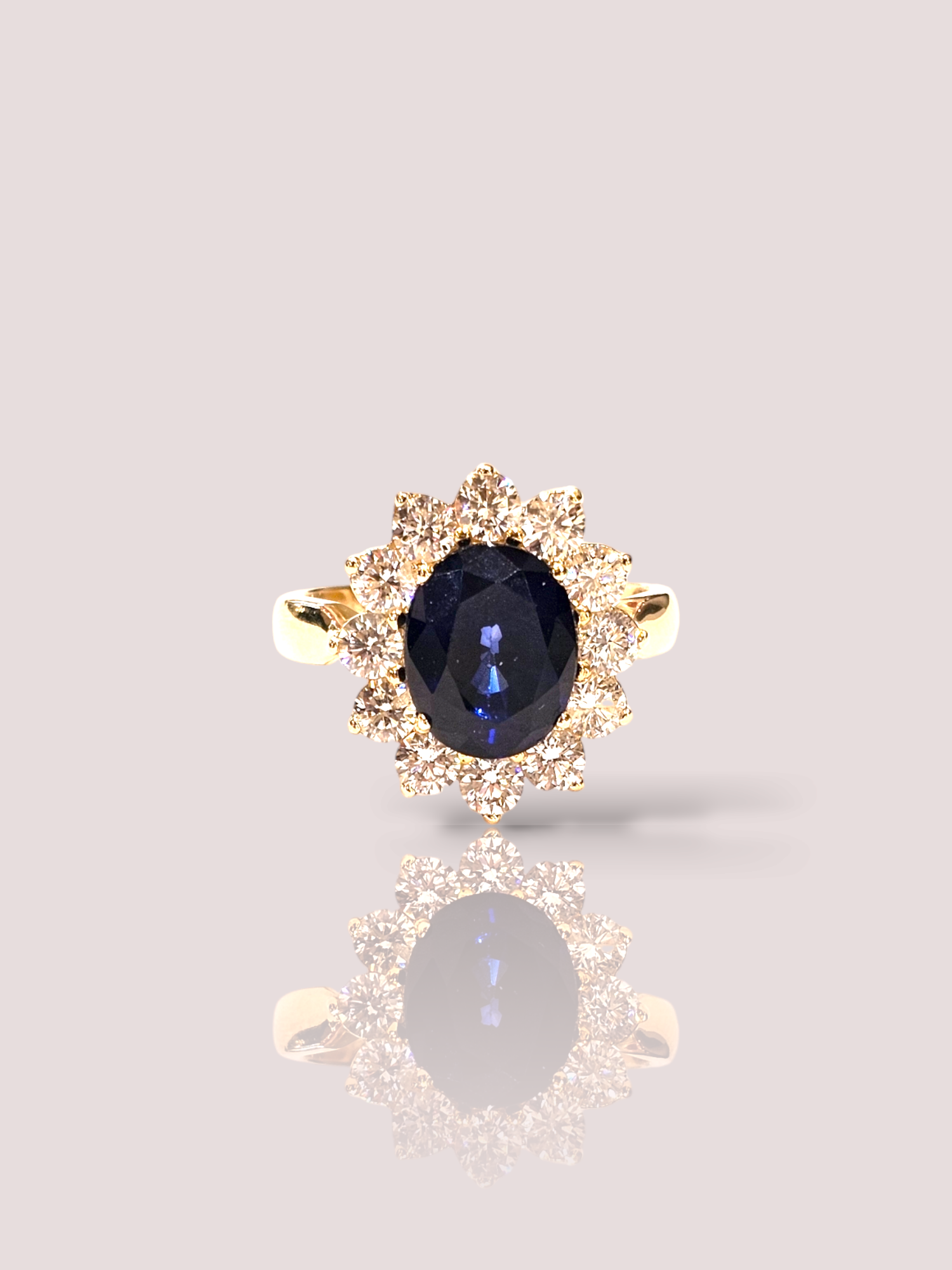 Deze prachtige House of Bruens 14k geel gouden 'Diana' ring is bezet met een schitterende saffier en schitterende diamanten. De ring heeft een tijdloos design en is een echte eyecatcher. Draag deze ring solo voor een elegante look of combineer hem met andere gouden sieraden voor een luxe uitstraling. Een must-have voor elke sieradencollectie! De saffier is 10 mm bij 0,8 mm omringt door 12 prachtige diamanten van elk 0,11ct diamant.