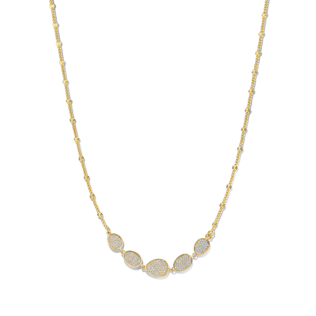 Zilveren geel vergulde ketting met zirconium
42 - 45 cm