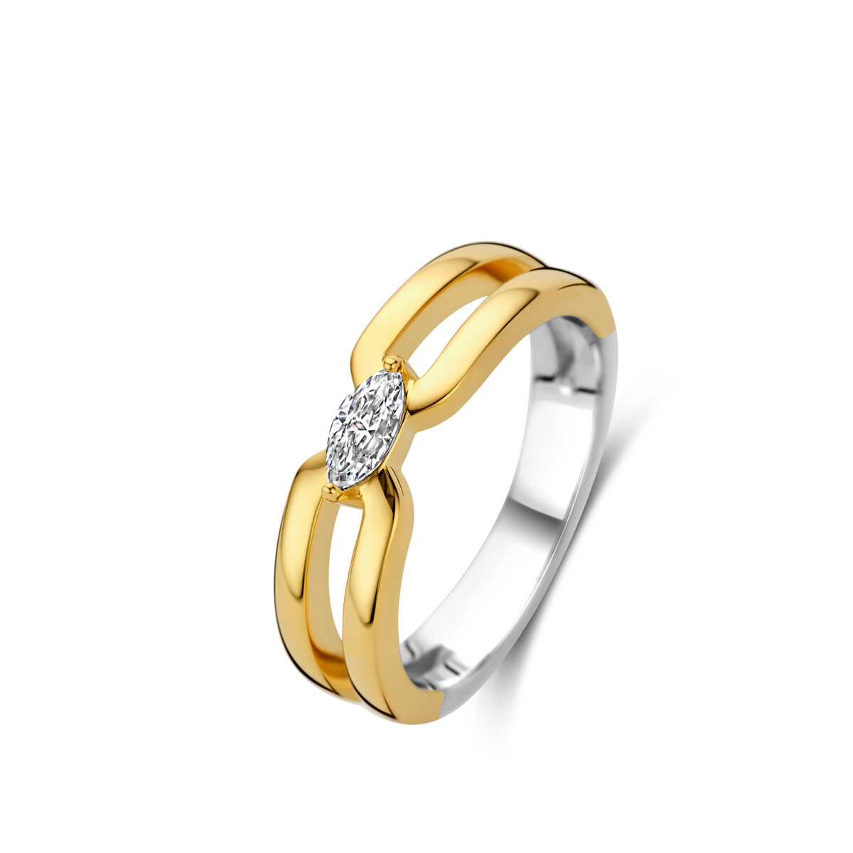 Zilveren bicolor ring met zirkoon
maat 54