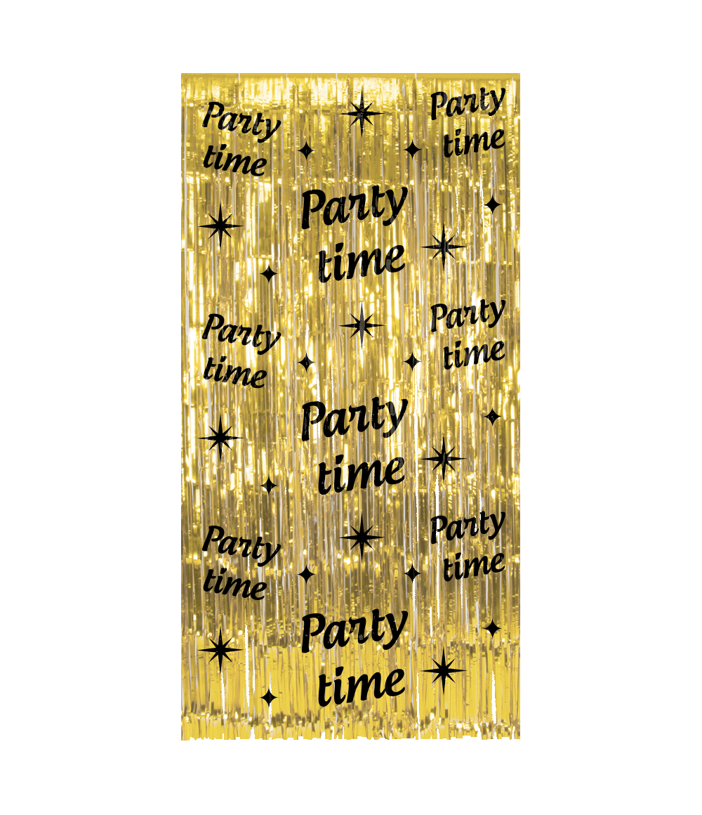De Classy party curtains van Paper Dreams zijn uitgevoerd in de stijlvolle kleuren goud en zwart.