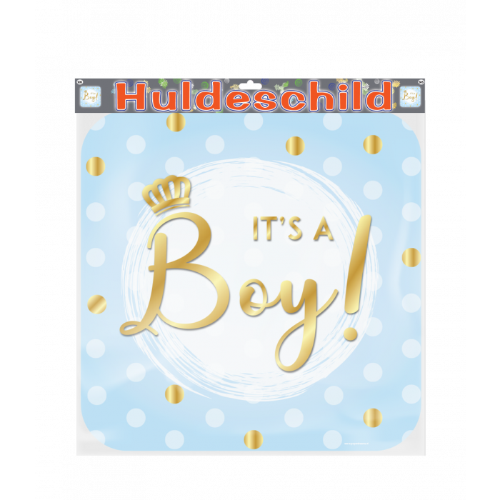 De huldeschilden van Paper Dreams zijn al jaren een bestseller in veel cadeau- en feestwinkels. Deze grote huldeschilden zijn met 50 x 50 centimeter de perfecte decoratie aan deuren en ramen. Dit huldeschild met It's a boy! is gemaakt van karton met een plastic laagje en is verkrijgbaar voor meerdere kroonleeftijden en gelegenheden.