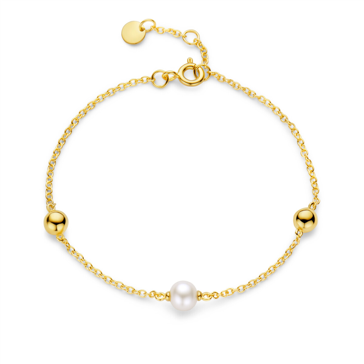 Zilveren vergulde armband met pareltje
17 + 3 cm