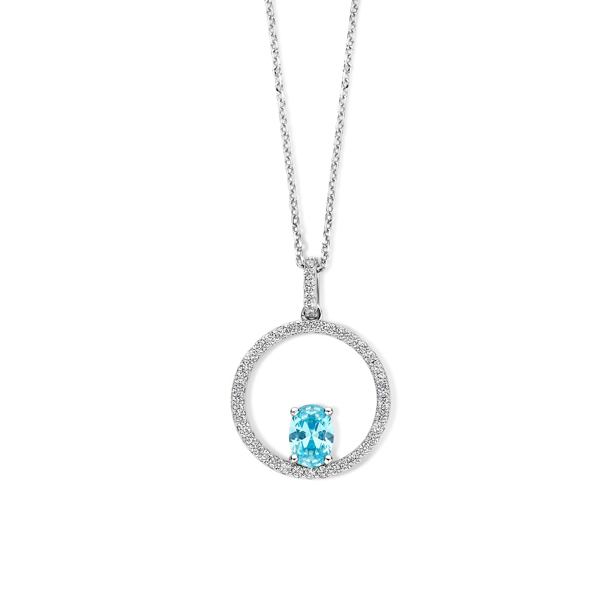 Zilveren ketting met hanger bezet met witte en blauwe zirconium
40-42-45 cm