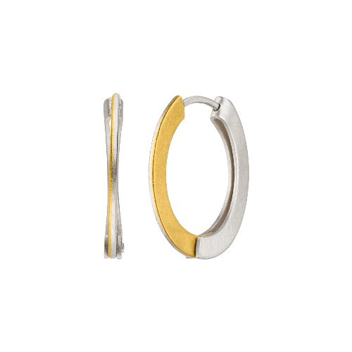 Creole in Kombination aus Silber und Gold Es handelt sich um ein Creolen-Design, das klassisch und modern zugleich ist. 