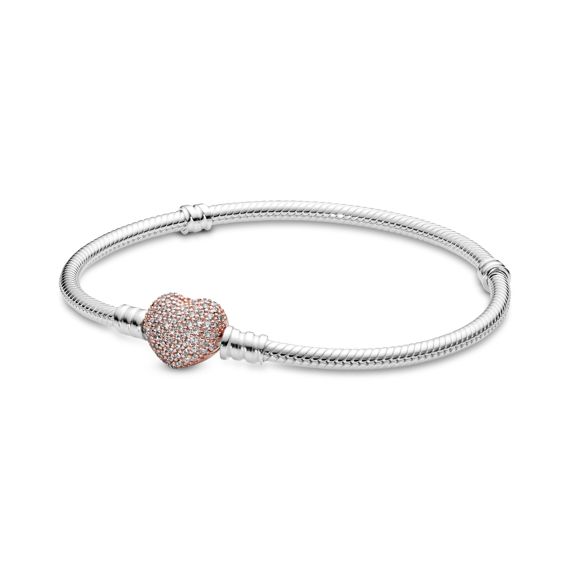 Pandora - Zilveren bedelarmband met Pandora Rose hartsluiting bezet met zirconia's - 586292CZ-18