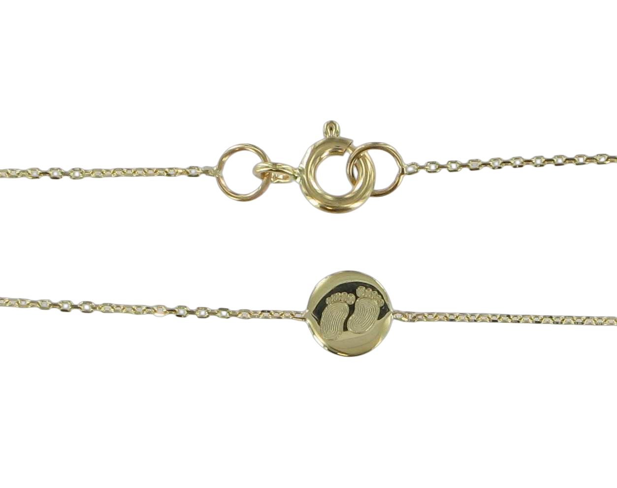 Gouden armband met ornament voetjes .Lengte 17- 19 cm.