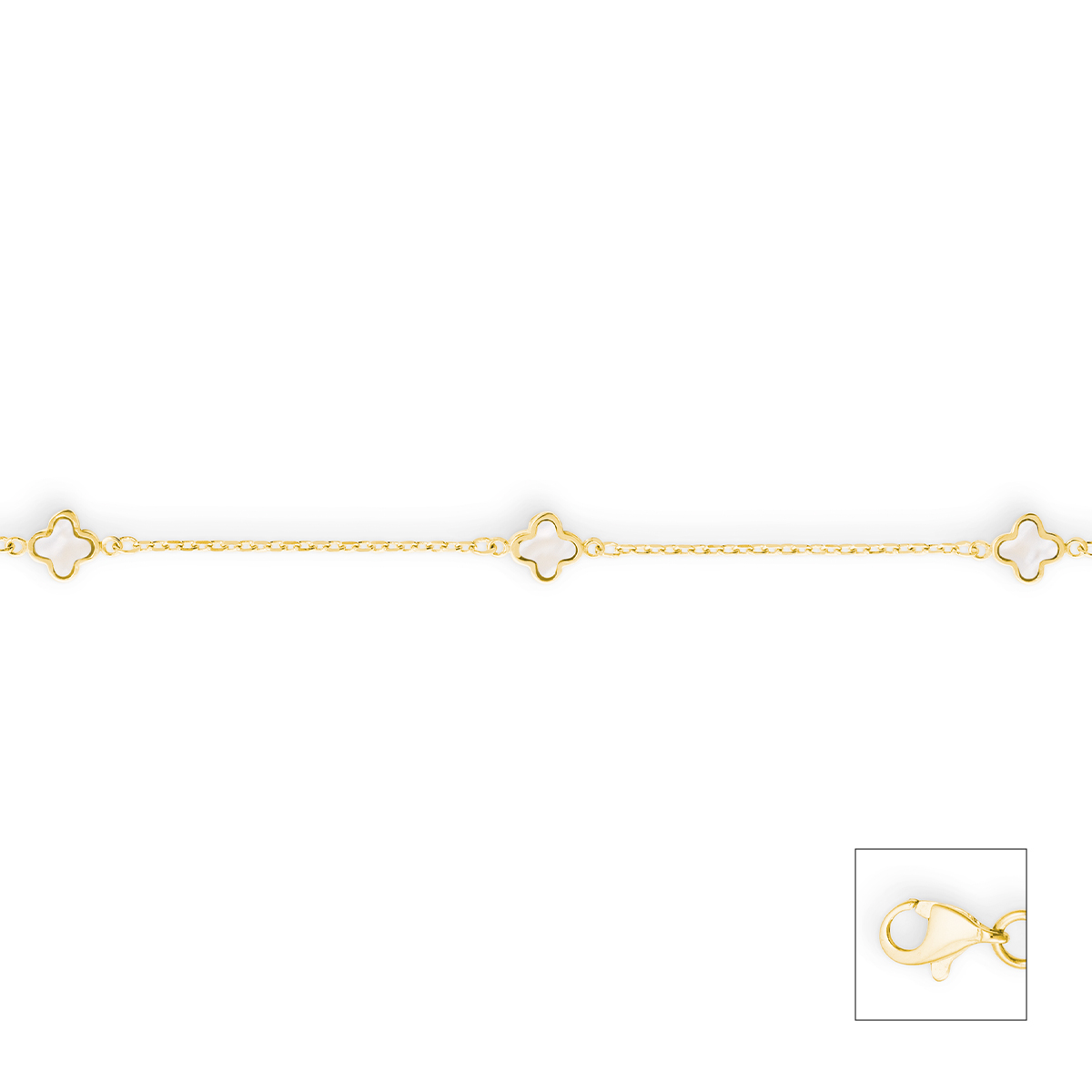 Gouden armband met parelmoeren kruisvormig ornamentje.