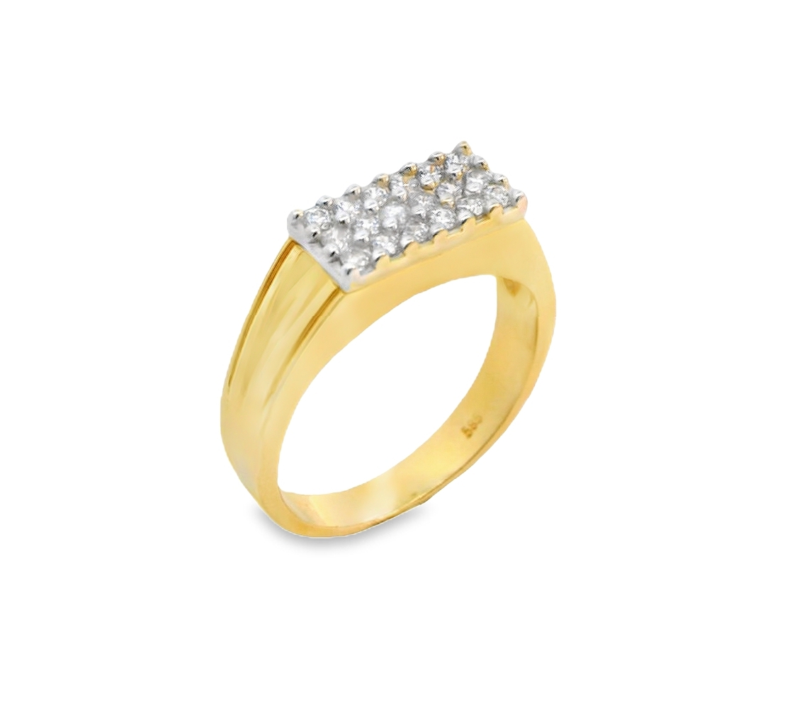 Deze ring van Louis Bros is vervaardigd uit 14 karaat bicolor met zirkonia  (5.54 gr.) 
 Deze prachtige zegelring is gemaakt van 14 karaat goud en is bezet met zirkonia stenen voor een sprankelende touch. De ring is ideaal om te dragen als statement piece of als onderdeel van een stapelringen look. Draag hem als een chique toevoeging aan je outfit voor elke gelegenheid. Met deze ring maak je zeker een statement!
De ring is verkrijgbaar in meerdere afmetingen.