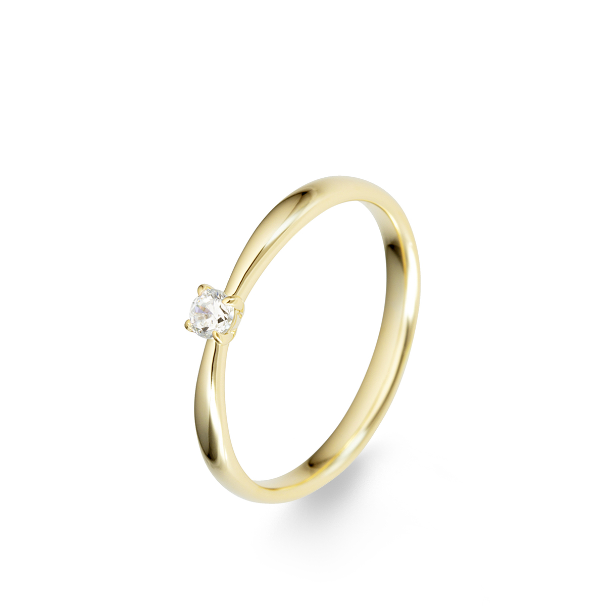 Deze prachtige solitair ring is gemaakt van 18kt geel goud en heeft een briljant van 0.1ct. De ring heeft een elegante uitstraling en is perfect voor dagelijks gebruik of speciale gelegenheden.