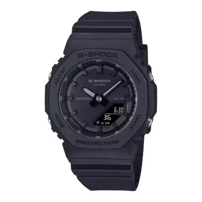 Street-smart en natuurbewust: een modieuze en volledig zwarte G-SHOCK.

Het monochromatische ontwerp met een matte afwerking zorgt voor een eenvoudig, maar gedurfd horloge.
De belangrijkste harscomponenten van de rand en band zijn gemaakt met hars van biologische oorsprong. Het gebruik van hernieuwbare biologische materialen draagt bij aan het verminderen van de impact op het milieu.

Kies je favoriete volledig zwarte uurwerk: de GMD-S5600, een kleinere, slankere versie van het iconische G-SHOCK-ontwerp of de altijd populaire analoog-digitale GMA-S2100.