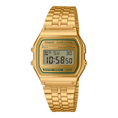 Charmant klassiek met een opvallend goud en groen kleurenschema.

De immer populaire A158 heeft groene accenten op een gouden basis - een tijdloos, maar eigentijds unisex ontwerp. De meerrijige metalen armband heeft een matte afwerking en is gecombineerd met een vapor-deposited horlogeglas voor een extra prachtige gloed.

Niet alleen cool, maar ook praktisch. Geniet van handige functies zoals LED-achtergrondverlichting, stopwatch, alarm en meer.