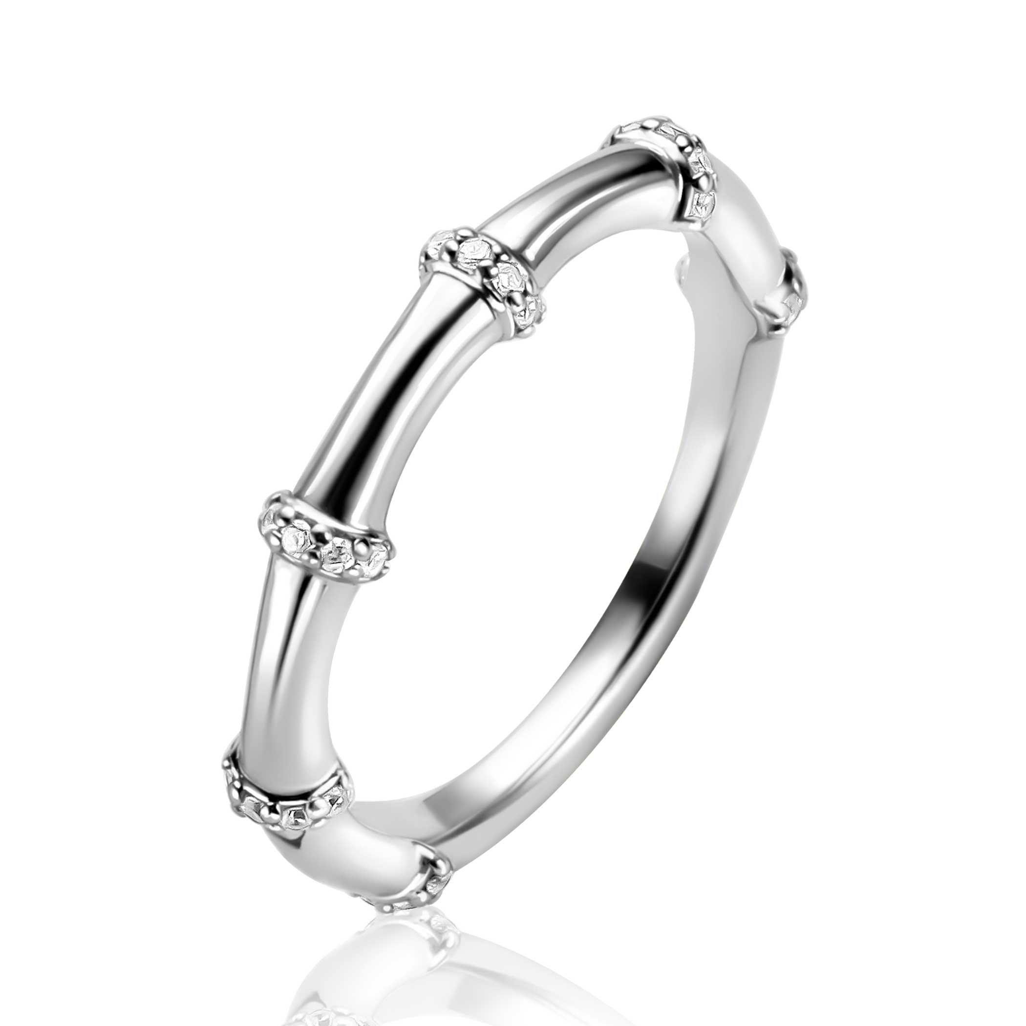zilveren Zinzi ring, bamboe+ zirconias mt54