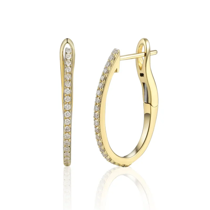 Huiscollectie - 14kt geelgouden oorringen bezet met briljant geslepen diamanten, ovaal 20mm - GGE2433