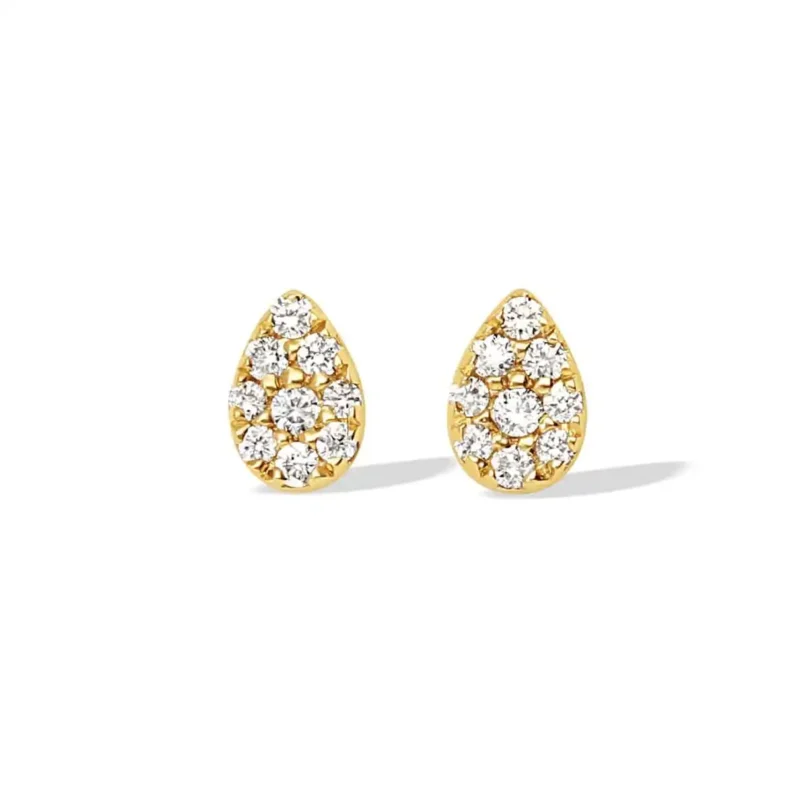 Huiscollectie - 14kt geelgouden druppelvormige oorknopen bezet met briljant geslepen diamanten, 5x3mm - GBG0108