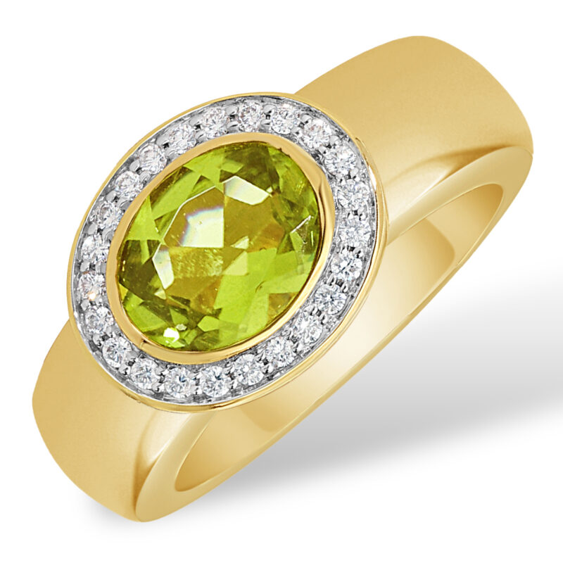 Huiscollectie - 14kt geelgoud. bezet met diamant en peridot 