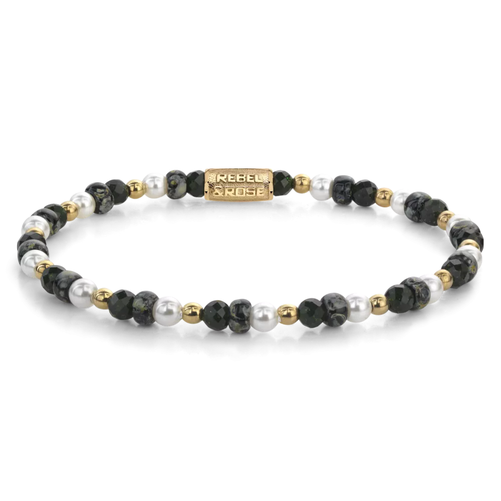 Edelstenen bead armband, handgemaakt van 4mm stenen (Zandsteen, schelp parels, Glas Rocailles, goudkleurige beads) met een verguld edelstalen sluiting. Het Rebel & Rose sieraad is makkelijk te combineren met onze andere kralenarmbanden.

Modelnaam	Green Glam Rocks Party - 4mm
Modelnr.	RR-40158-G-M
Collectie	Bracelets Beads
Type sieraad	Armband
Kleur	Mix
Sluiting	Stainless Steel
Materiaal	Edelstenen
Steensoort	Natural Green Sandstone, Shell Pearl, Glass Rocailles, 
Steenkleur	Multi-kleuren
Afwerking	Polish
Breedte (mm)	4mm
Garantie	6 maanden