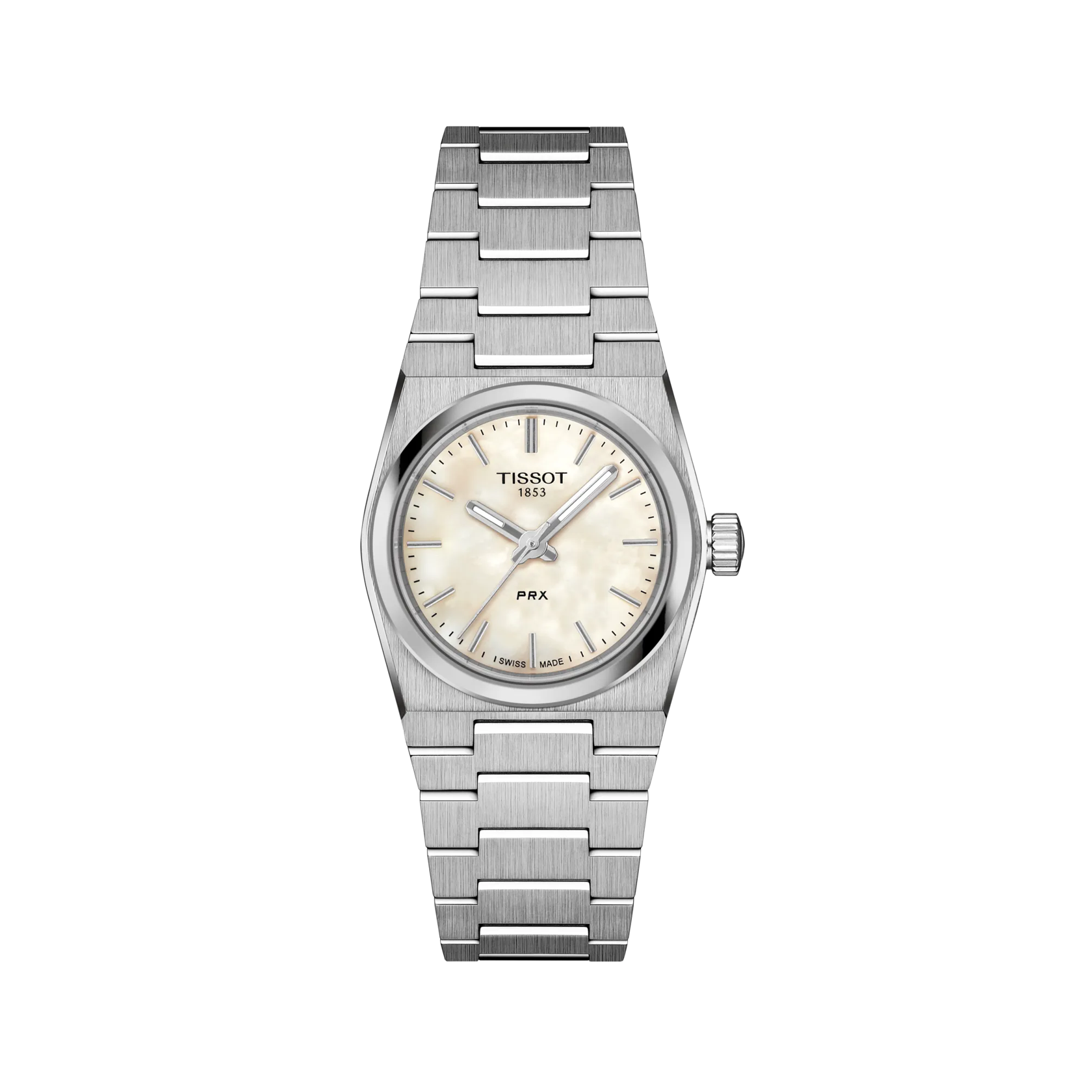 Dit Tissot PRX Dames Horloge heeft een elegante ronde kast van 25mm met een roestvrijstalen band en een parelmoeren wijzerplaat. Het horloge is voorzien van een quartz uurwerk en is waterbestendig tot 100 meter. Draag dit horloge dagelijks voor een stijlvolle toevoeging aan elke outfit. Combineer het met andere zilveren sieraden voor een complete look.