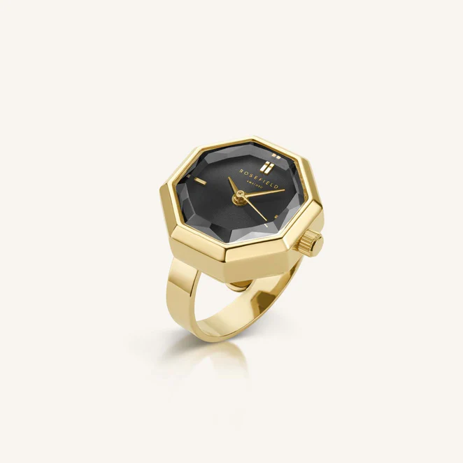 Dit exclusieve design heb je nog nooit eerder gezien! Dit bijzondere horloge is een one-size-fits-all ring, die je eenvoudig en onzichtbaar passend kunt maken om jouw vinger. Het klokje heeft een elegante zwarte wijzerplaat en 3D-geslepen glas. De horlogering wordt geleverd in een speciaal ringdoosje.