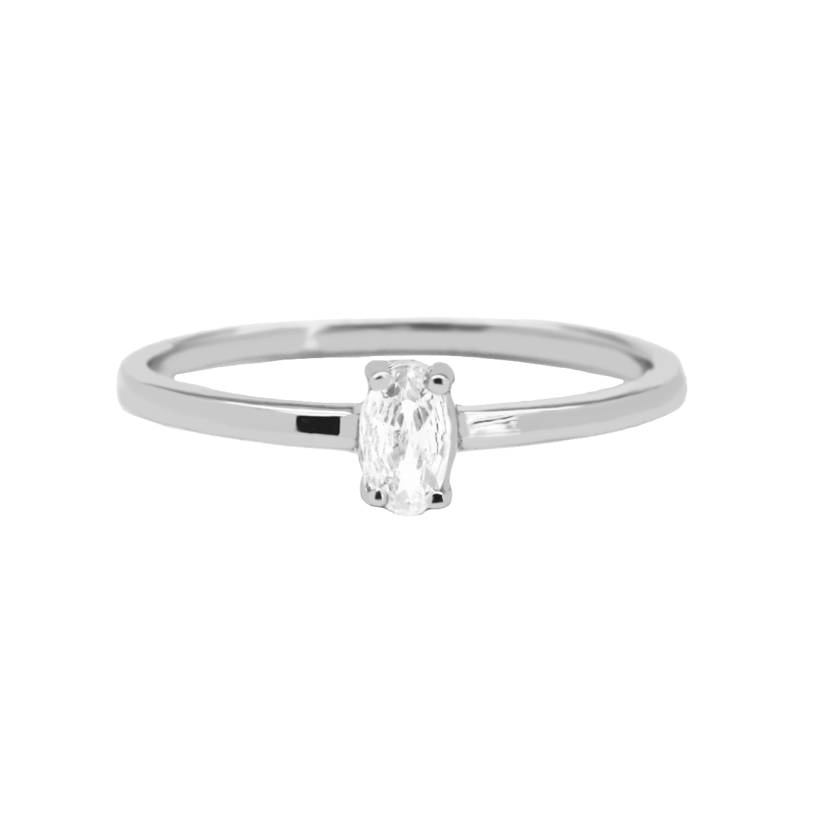 Dit is onze zirconia single oval ring. Onze sieraden zijn verkrijgbaar in 925 sterling zilver of met een 14K gouden plating.