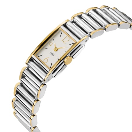 Dit horloge, model M11896-363, heeft een roestvrijstalen kast en een tweegekleurde goud-zilveren band. Het heeft geen datumaanduiding. Dit stijlvolle horloge past perfect bij zowel formele als casual kledingstijlen. Draag het bij een zakelijke outfit voor een verfijnde uitstraling of voeg een vleugje luxe toe aan je dagelijkse look.