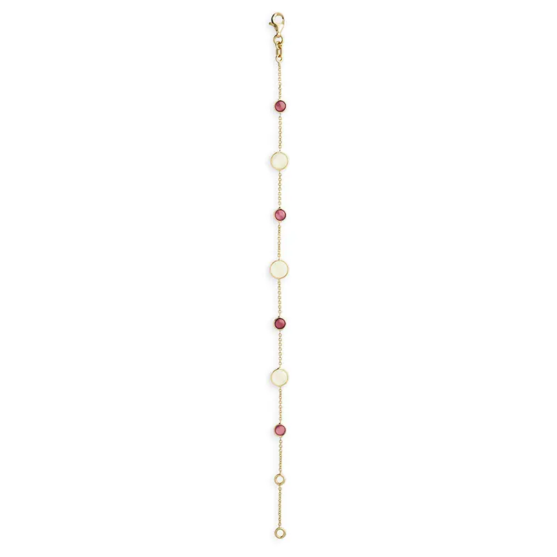 geelgouden armband maansteen/ robijn