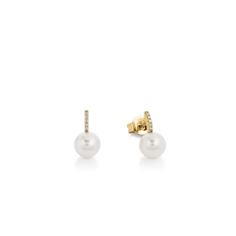 geelgouden oorstekers met parel/diamant 0,03