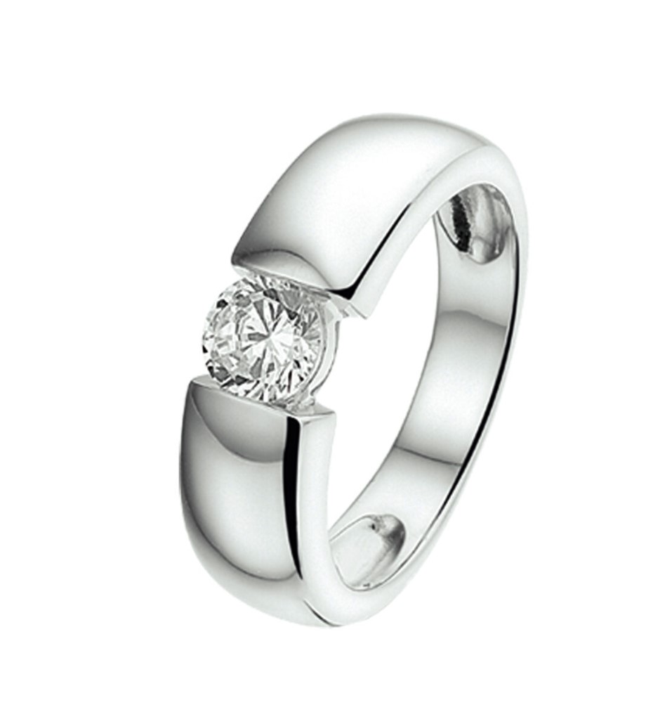 Gerhodineerd zilveren ring met zirkonia.

