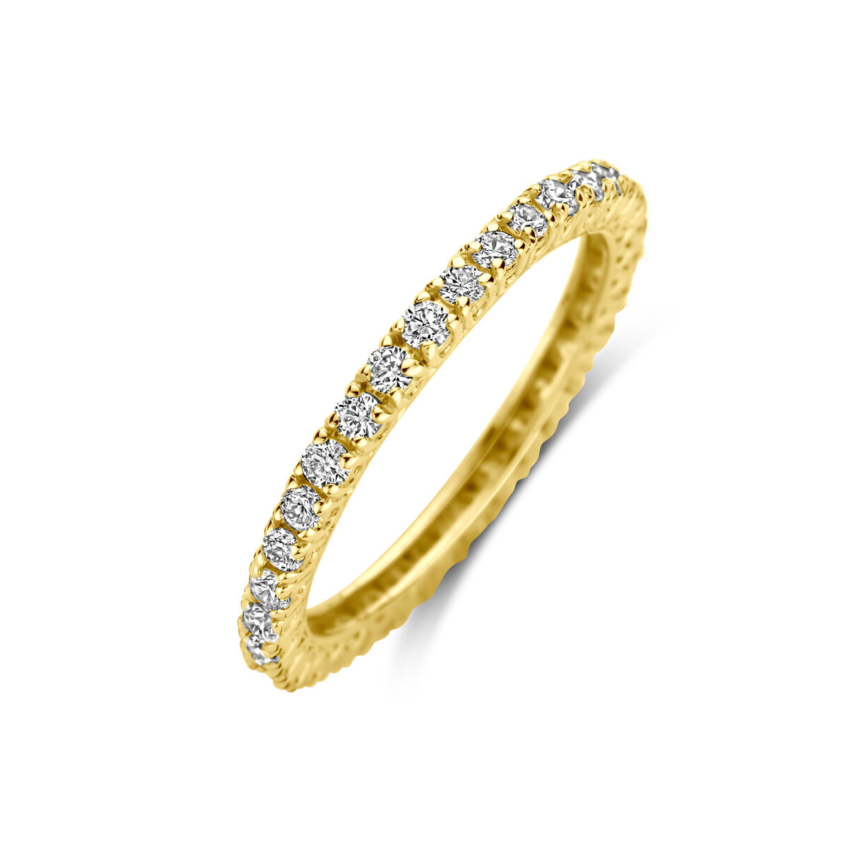 Deze prachtige 14k Geelgouden alliantie ring heeft een tijdloos ontwerp met glinsterende diamanten. De ring is perfect om alleen te dragen als statement stuk, of gecombineerd met andere ringen voor een trendy stacked look. De hoge kwaliteit van het goud zorgt ervoor dat deze ring jarenlang mooi blijft. Een absolute must-have voor elke moderne vrouw!