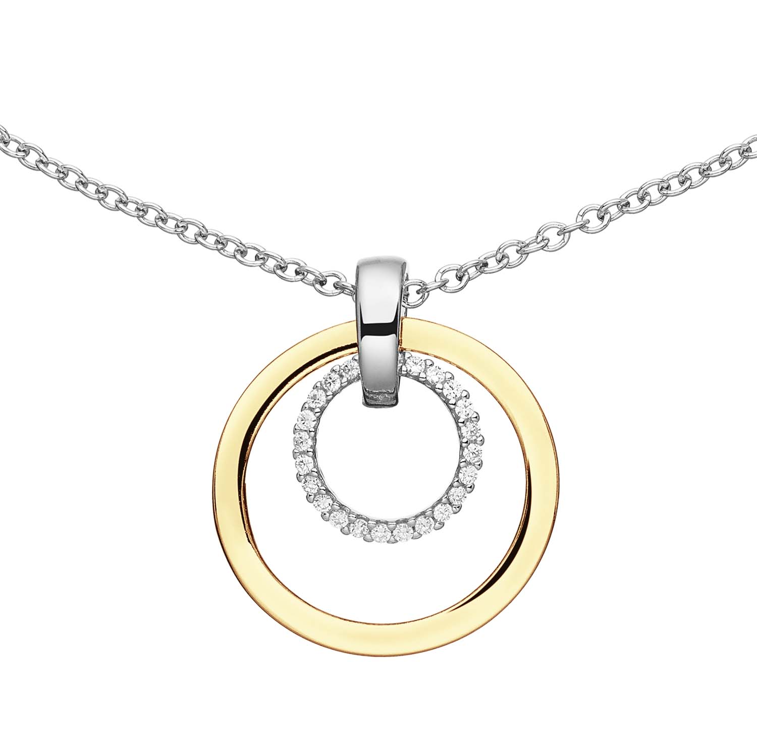 Dit is een collier van het merk GLOW. Zilveren hanger met goud en zirkonia's