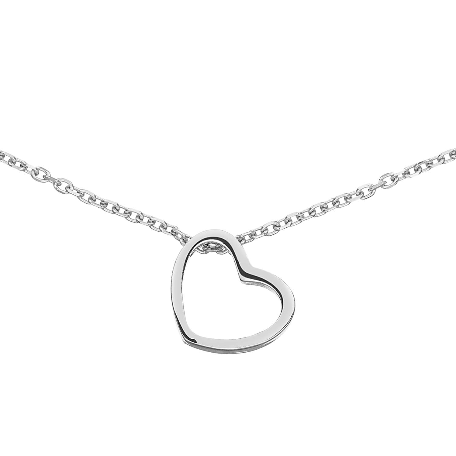 zilveren collier met een open hart. de lengte is 42+3cm