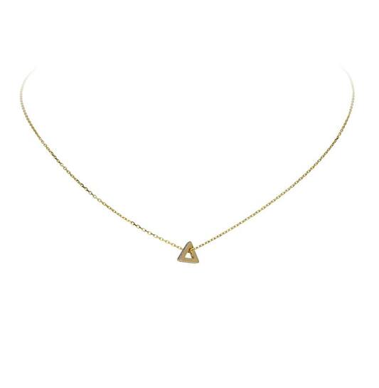 Gouden collier met gouden driehoekhanger met zirconia's aan de zijkant