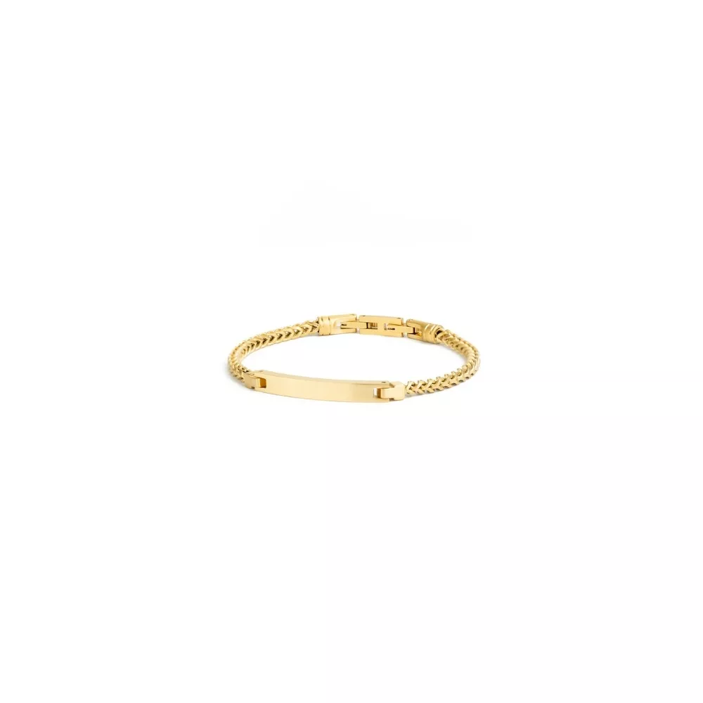 De Memento Gold armband is een prachtige 3mm vossenstaart armband met een op maat gemaakte sluiting. Hij is +-1 cm verstelbaar, dus je hoeft je niet al te veel zorgen te maken over de maatvoering.

De armband is gemaakt van duurzaam 316L roestvrij staal en is met de grootste zorg afgewerkt.