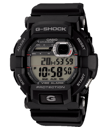 Deze G-SHOCK is speciaal ontworpen en ontwikkeld voor die duistere, geheime missies waarbij je net iets extra's nodig hebt. De timerfunctie heeft een grote, speciaal ontworpen en makkelijk herkenbare knop zodat je hem ook onder de zwaarste omstandigheden snel en trefzeker kunt bedienen. Je kunt zelf kiezen hoe je gewaarschuwd wilt worden als de timer klaar is met aftellen: door de trilfunctie, of door een geluidssignaal met led-knipperfunctie. De achterkant van het horloge is ontworpen als een speciale schokdemper, zodat je de trillingen nog beter voelt op je pols.
Je kunt de heldere led instellen om één, drie of vijf seconden te branden. Het horloge heeft bovendien een functie voor automatisch licht die de wijzerplaat verlicht zodra je hem in de richting van je gezicht kantelt om hem af te lezen.
