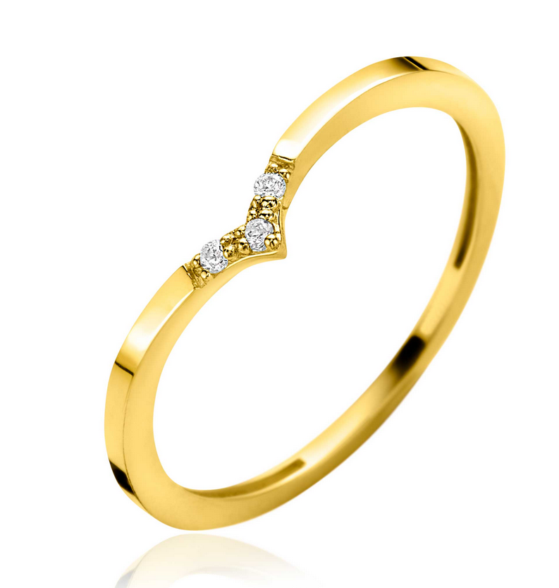 ZINZI Gold 14 karaat gouden ring in V-model bezet met drie witte zirkonia's. Gemakkelijk te combineren met andere ZINZI Gold ringen. Vervaardigd van geheel 14 karaat goud (585). 
