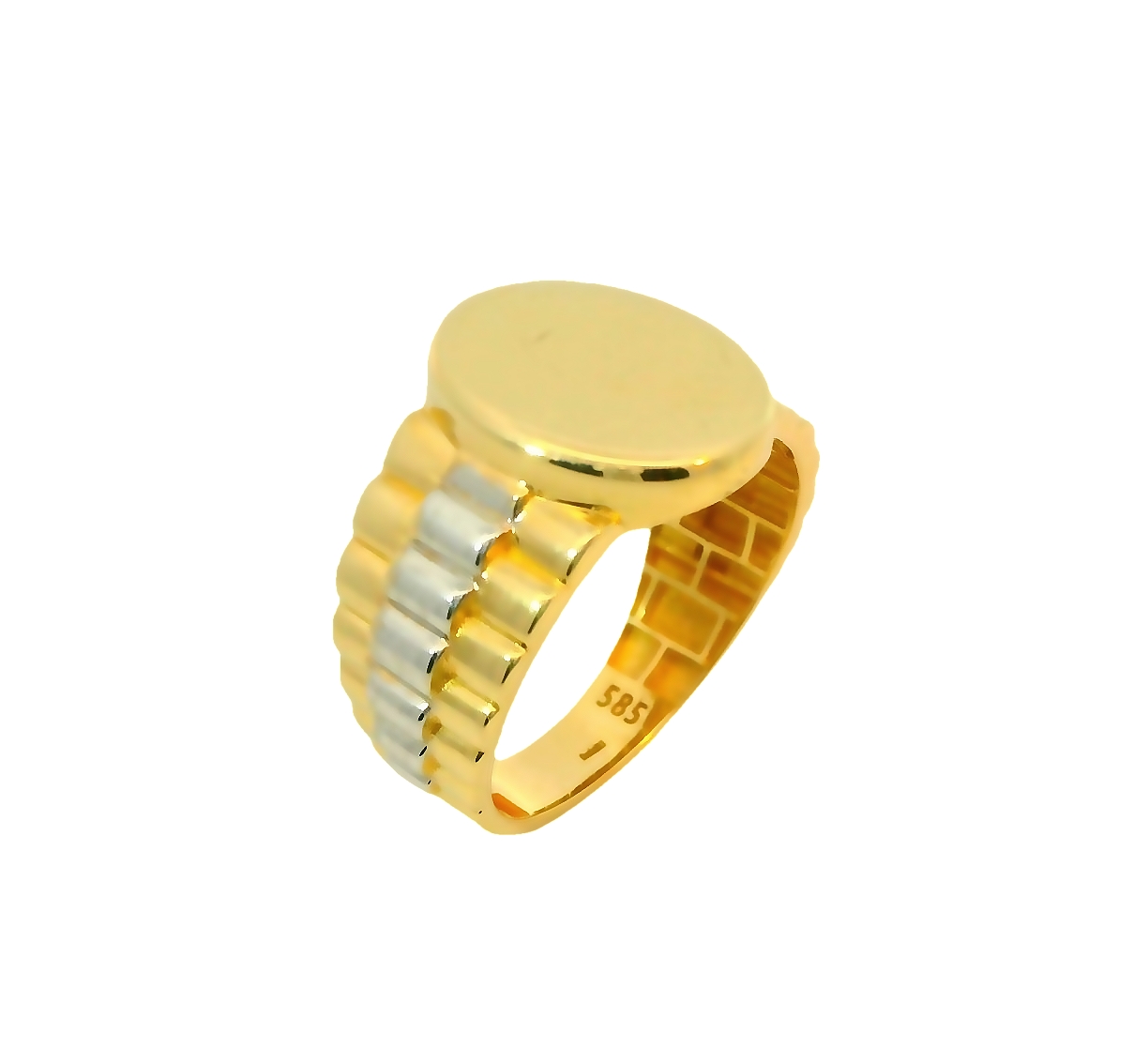 Deze herenring is gemaakt van 14 karaat bicolor goud en heeft een stijlvol design. Het is perfect te combineren met zowel casual als formele outfits. Draag deze ring als een statement piece om je look compleet te maken. De combinatie van geelgoud en witgoud geeft de ring een klassieke uitstraling. Maak jouw outfit af met deze prachtige herenring!
De ring is verkrijgbaar in meerdere afmetingen.