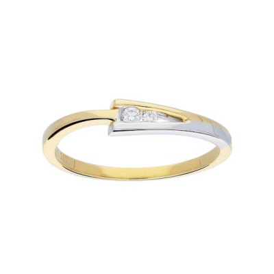Huiscollectie - 14kt bicolour geel/witgoud bezet met 2 briljant geslepen diamanten
