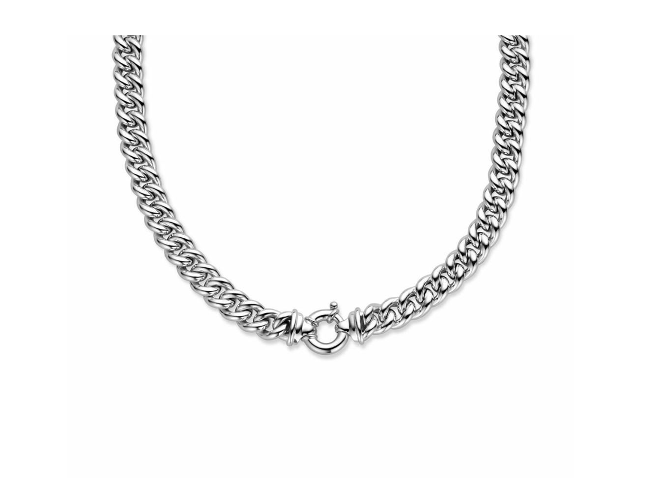 925 Zilveren collier met draaglengte van 44cm. De schakelbreedte is 10.6mm. Uitgevoerd met een veerslot.