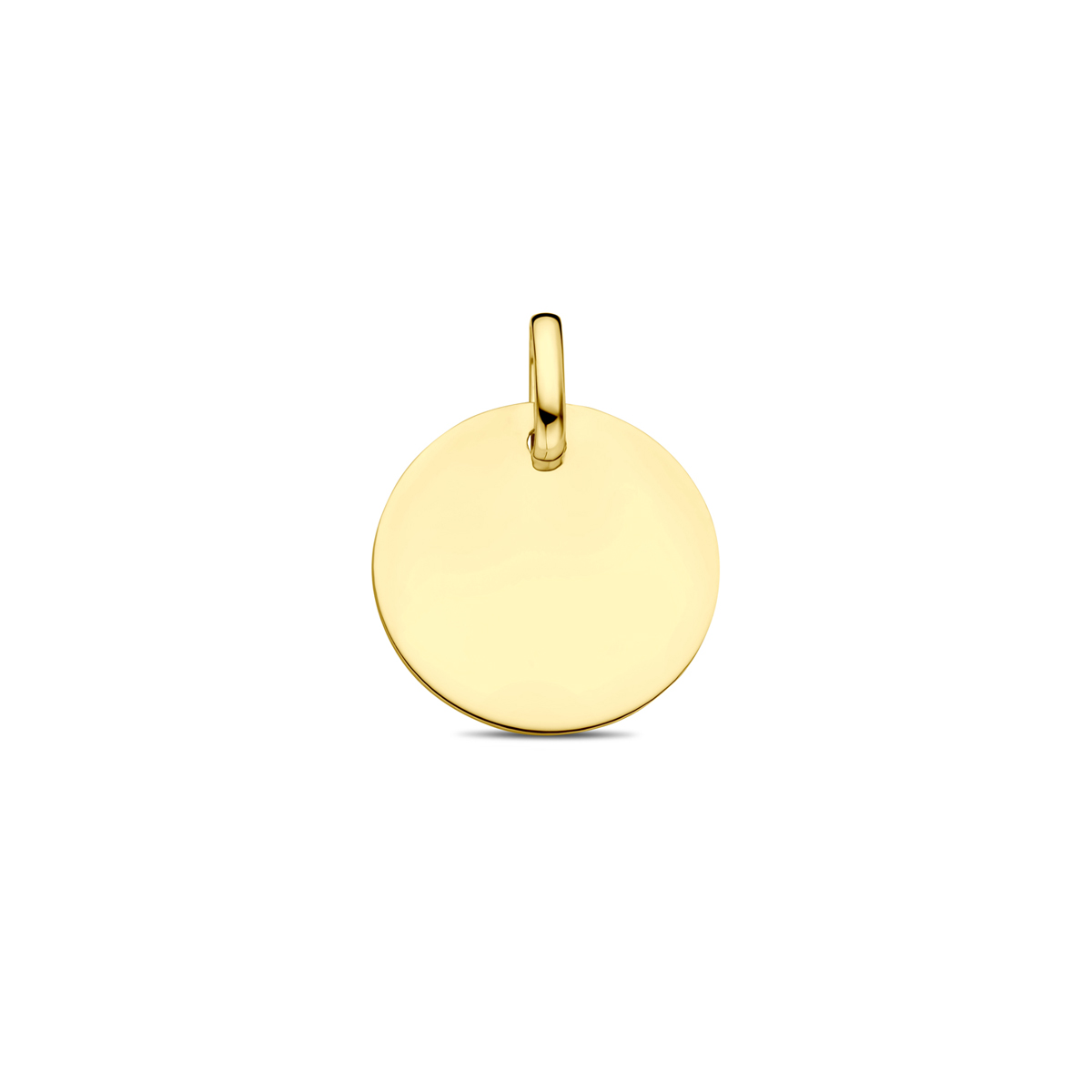 9k Geelgouden graveerhanger met een totale hoogte van 18mm.