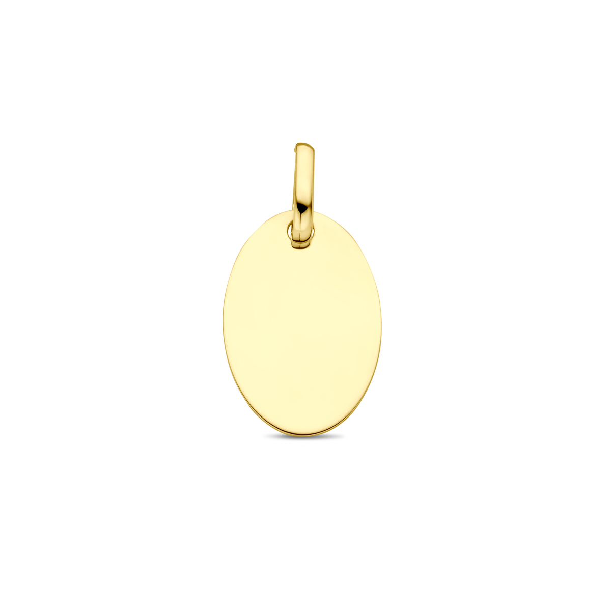 9k Geelgouden graveerhanger met een totale hoogte van 20mm.